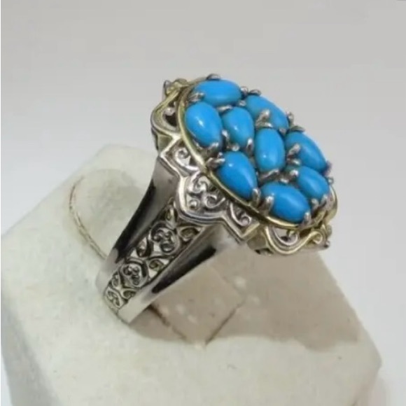 Michael Valitutti Sterling and Gold Sleeping Beauty Turquoise Ring